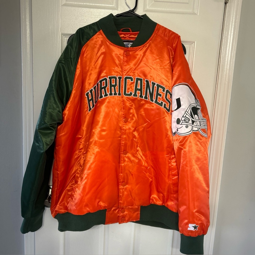 Vintage RARE Miami Hurricanes Satin Puffer Bomber Starter Jacket Size 3XL orange